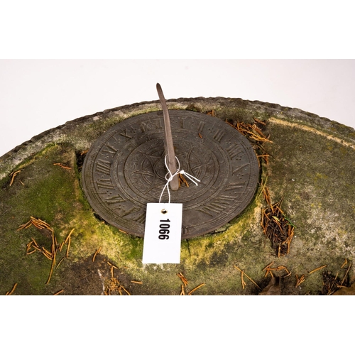 1066 - A reconstituted stone garden bird bath combined sundial on square pedestal base, height 108cm... 