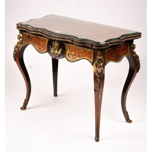 1067 - A 19th century Boulle folding card table, width 94cm, depth 46cm, height 74cm