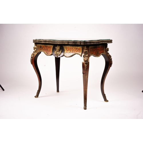 1067 - A 19th century Boulle folding card table, width 94cm, depth 46cm, height 74cm