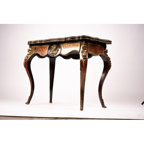 1067 - A 19th century Boulle folding card table, width 94cm, depth 46cm, height 74cm