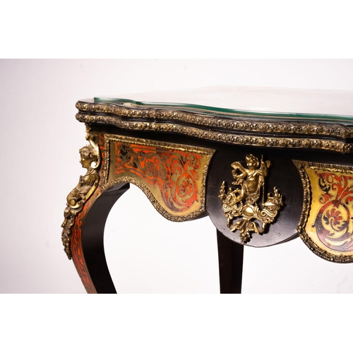 1067 - A 19th century Boulle folding card table, width 94cm, depth 46cm, height 74cm