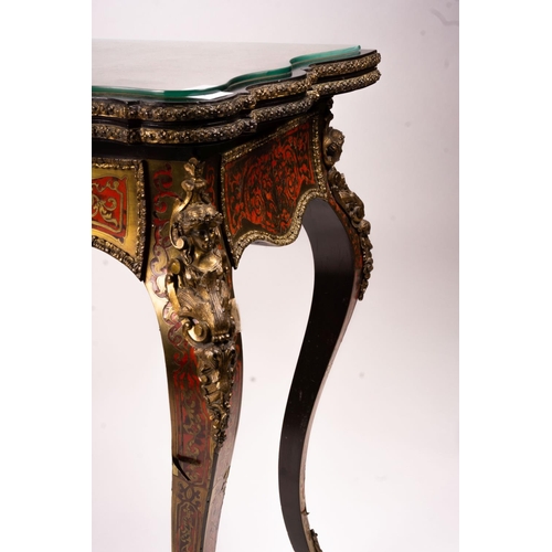 1067 - A 19th century Boulle folding card table, width 94cm, depth 46cm, height 74cm