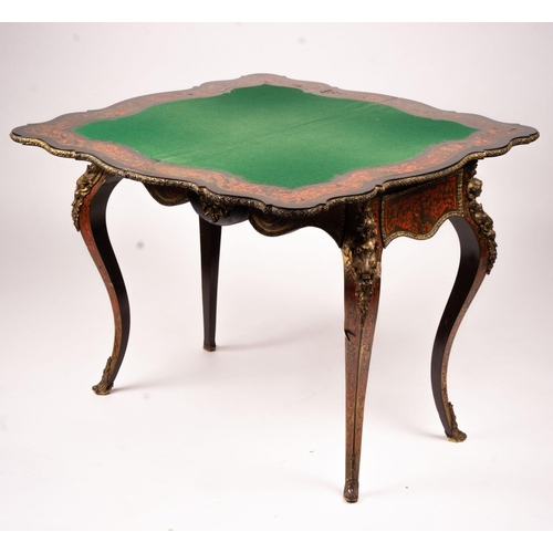 1067 - A 19th century Boulle folding card table, width 94cm, depth 46cm, height 74cm