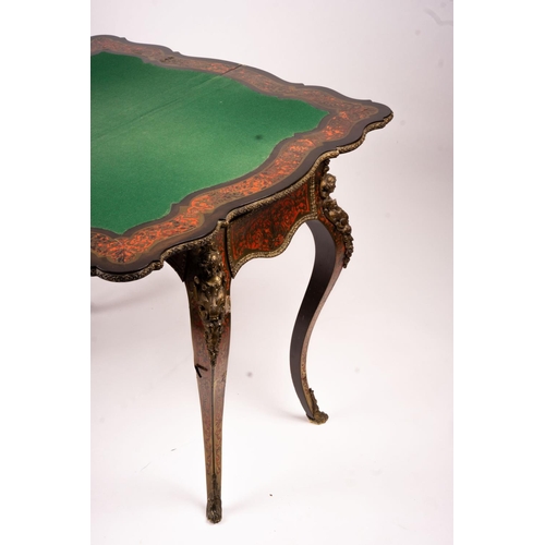 1067 - A 19th century Boulle folding card table, width 94cm, depth 46cm, height 74cm