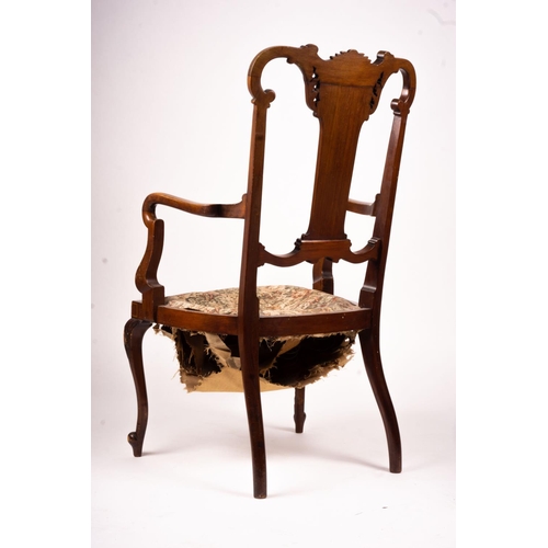 1068 - An Edwardian marquetry inlaid elbow chair (AF) and a side chair