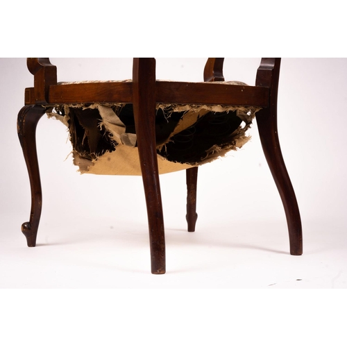 1068 - An Edwardian marquetry inlaid elbow chair (AF) and a side chair