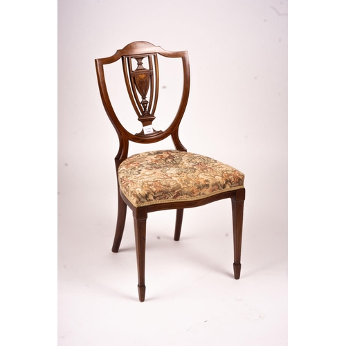 1068 - An Edwardian marquetry inlaid elbow chair (AF) and a side chair