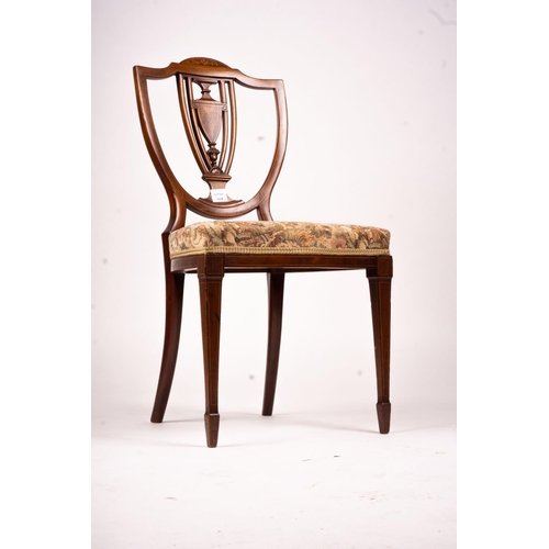 1068 - An Edwardian marquetry inlaid elbow chair (AF) and a side chair