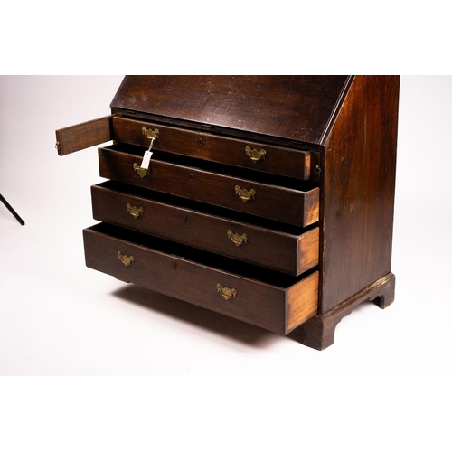 1069 - A George III oak bureau cabinet, width 108cm, depth 52cm, height 209cm