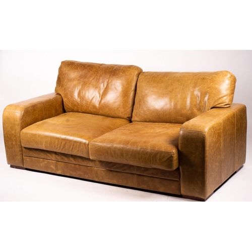 1070 - A pair of contemporary tan leather settees, length 200cm, depth 100cm, height 94cm