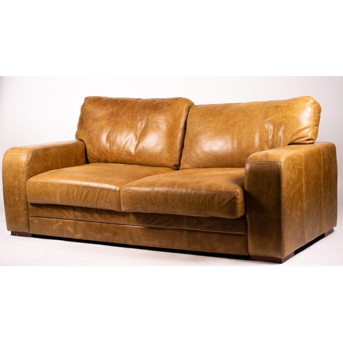 1070 - A pair of contemporary tan leather settees, length 200cm, depth 100cm, height 94cm