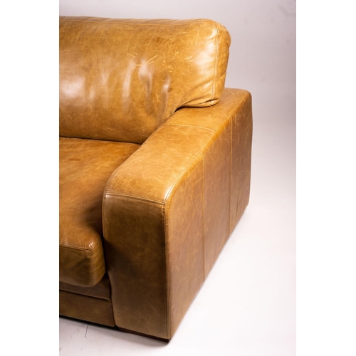 1070 - A pair of contemporary tan leather settees, length 200cm, depth 100cm, height 94cm