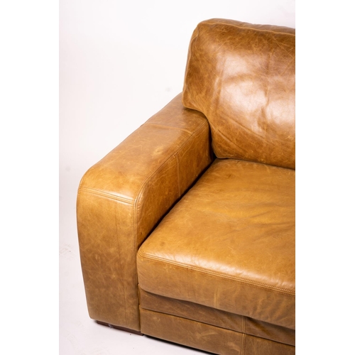 1070 - A pair of contemporary tan leather settees, length 200cm, depth 100cm, height 94cm