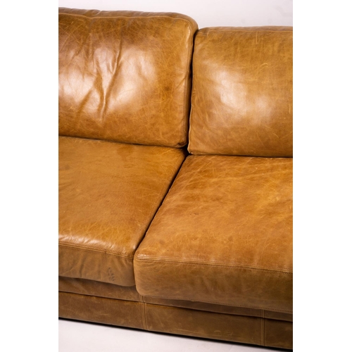 1070 - A pair of contemporary tan leather settees, length 200cm, depth 100cm, height 94cm