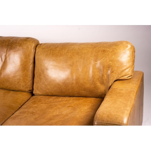 1070 - A pair of contemporary tan leather settees, length 200cm, depth 100cm, height 94cm