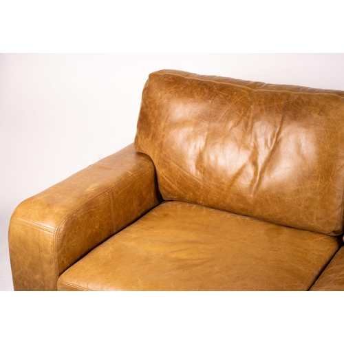 1070 - A pair of contemporary tan leather settees, length 200cm, depth 100cm, height 94cm