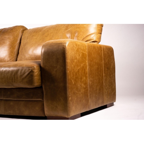 1070 - A pair of contemporary tan leather settees, length 200cm, depth 100cm, height 94cm