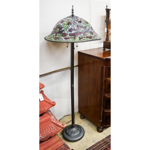 17 - A bronzed finish Tiffany style standard lamp with shade, 160cm high, 59cm diameter
