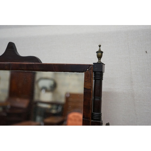 19 - A George IV mahogany toilet mirror, with three drawer box base, width 58cm, depth 24cm, height 59cm... 