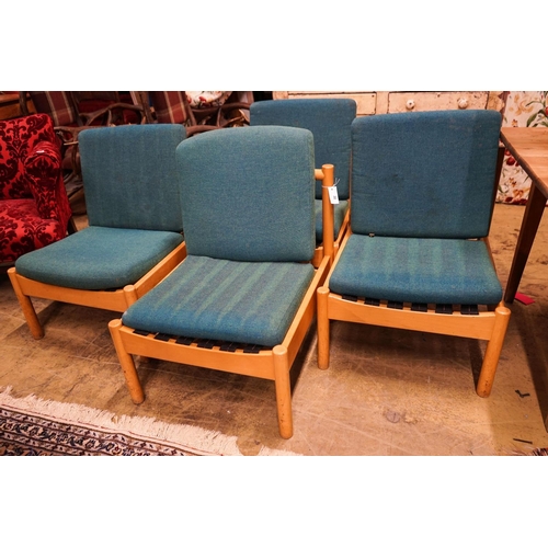 116 - A set of four Ercol pale beech lounge chairs with cushion seats and backs, width 60cm, depth 66cm, h... 