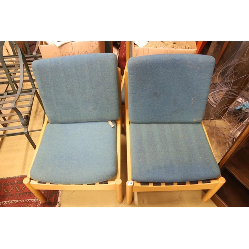 116 - A set of four Ercol pale beech lounge chairs with cushion seats and backs, width 60cm, depth 66cm, h... 