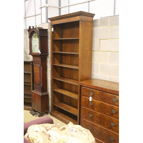 119 - A reproduction mahogany open bookcase, length 102cm, depth 33cm, height 229cm