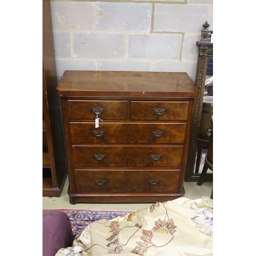 120 - A late Victorian figured walnut chest, width 102cm, depth 48cm, height 104cm