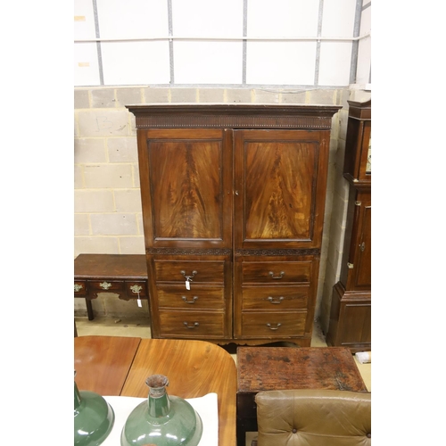 129 - A George III style mahogany hanging cupboard, width 142cm, depth 65cm, height 209cm