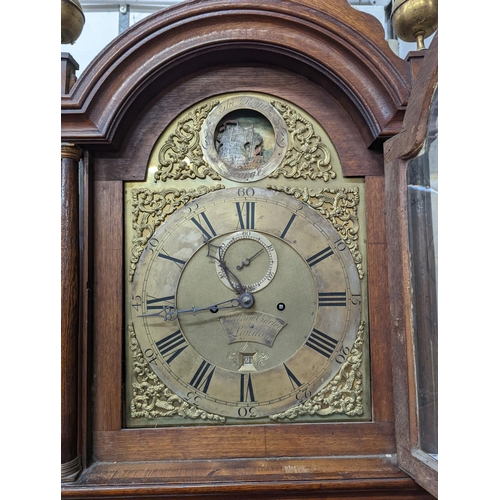 135 - A George III oak 8 day longcase clock, marked William Carter, London (later cased), height 220cm... 