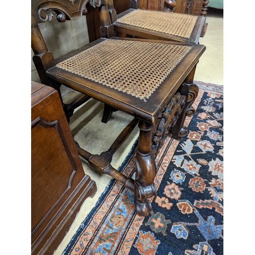 140 - A pair of Carolean design carved beech high back chairs