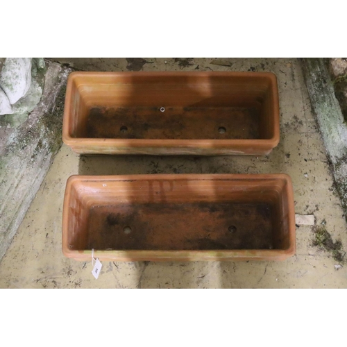 145 - A pair of small rectangular terracotta garden planters, width 50cm, depth 18cm, height 15cm... 