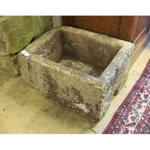 150 - A 19th century rectangular carved stone trough, length 61cm, depth 48cm, height 33cm