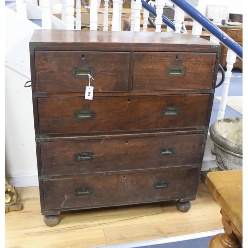 159 - A  mid 19th century Indian rosewood brass mounted two part military chest, width 91cm, depth 43cm, h... 