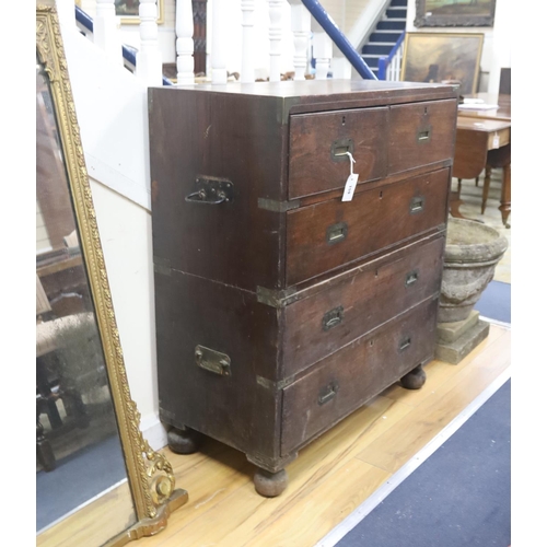 159 - A  mid 19th century Indian rosewood brass mounted two part military chest, width 91cm, depth 43cm, h... 