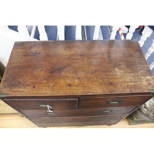 159 - A  mid 19th century Indian rosewood brass mounted two part military chest, width 91cm, depth 43cm, h... 