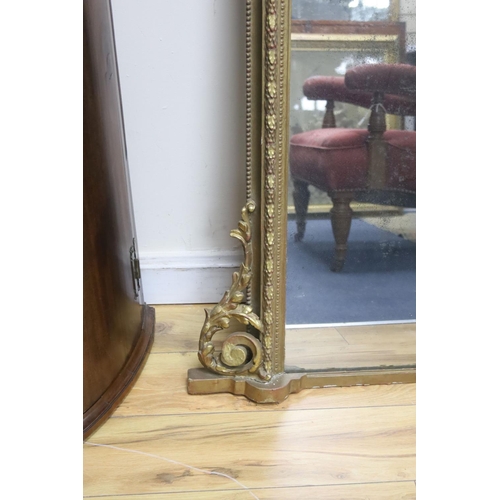 160 - A Victorian rectangular giltwood and gesso overmantel mirror, width 106cm, height 140cm