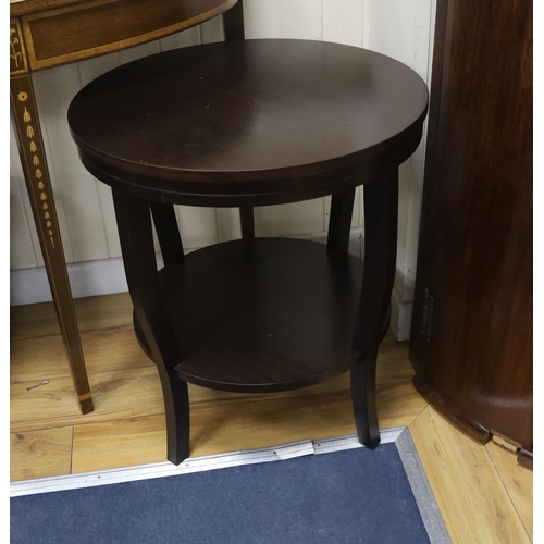 165 - A pair of contemporary circular two tier occasional tables, diameter 60cm, height 65cm