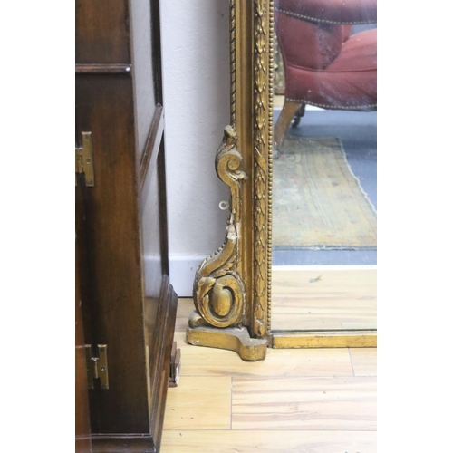 166 - A large Victorian giltwood and gesso overmantel mirror, width 160cm, height 232cm