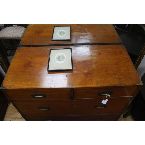 167 - A Victorian camphorwood Army & Navy brass mounted two part military chest, width 99cm, depth 46cm, h... 