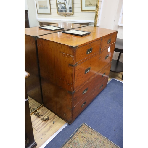 167 - A Victorian camphorwood Army & Navy brass mounted two part military chest, width 99cm, depth 46cm, h... 