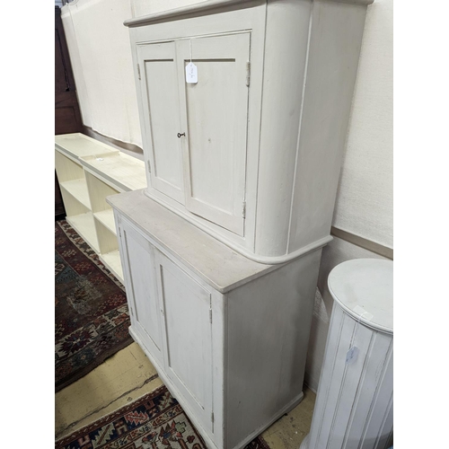 17 - A white painted two section kitchen cupboard of small proportions, width 91cm, depth 47cm, height 15... 