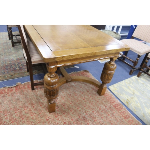 175 - An 18th century style rectangular oak refectory dining table, length 182cm, depth 90cm, height 74cm... 