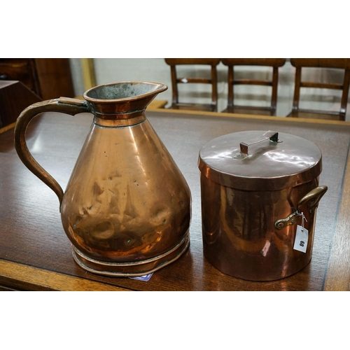 178 - A Victorian copper jug measure, together with a Victorian copper harvest flagon, larger 48cm high... 