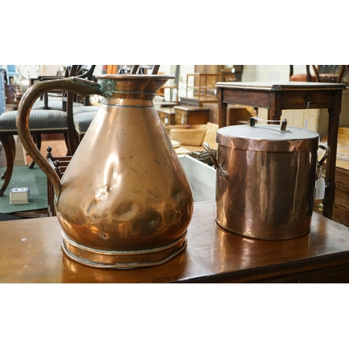 178 - A Victorian copper jug measure, together with a Victorian copper harvest flagon, larger 48cm high... 