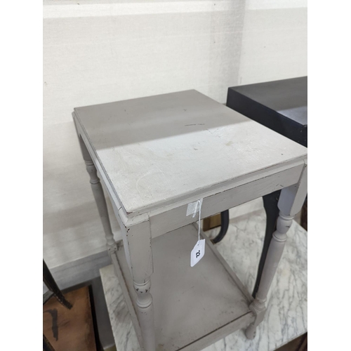 21 - A painted two-tier table together with two other small painted tables, largest width 45cm, depth 36c... 