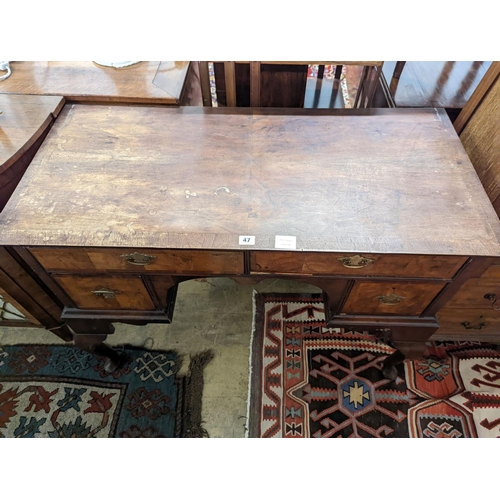 22 - A Queen Anne revival banded walnut kneehole dressing table, width 102cm, depth 48cm, height 75cm... 