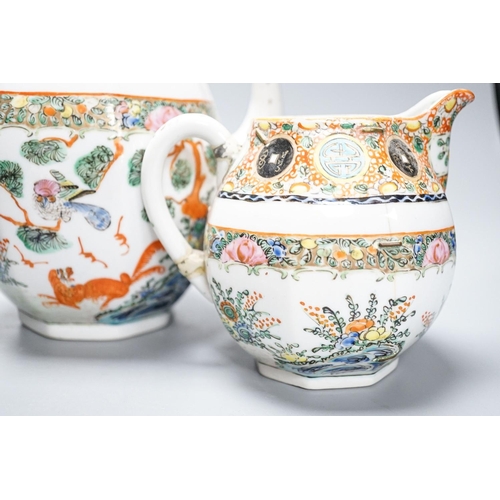 251 - A Chinese celadon glazed vase, 24cm and a Chinese famille rose teapot and matching cream jug, a.f.... 