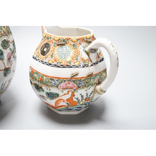 251 - A Chinese celadon glazed vase, 24cm and a Chinese famille rose teapot and matching cream jug, a.f.... 