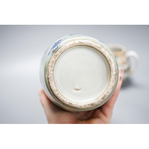 251 - A Chinese celadon glazed vase, 24cm and a Chinese famille rose teapot and matching cream jug, a.f.... 