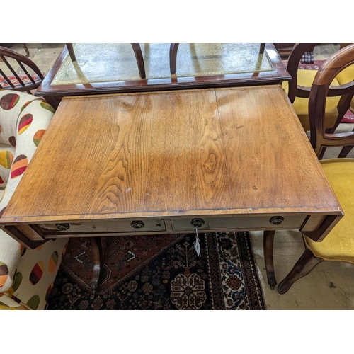 26 - A Regency style banded mahogany sofa table, width 86cm, depth 56cm, height 72cm